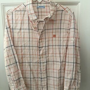Mayoral Men's Plaid Shirt - White, Orange, and Blue